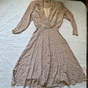 Vintage Ann Taylor Silk Dress Sz 8 Floral Boho Cottagecore Wrap Midi Feminine